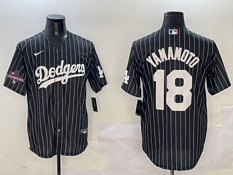 Men Los Angeles Dodgers #18 Yamamoto Black Stripe Jointly Name 2025 Nike MLB Jersey style 11
